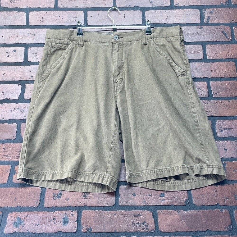 REI Men's XL 38 Organic Cotton Cargo Shorts Olive Khaki Outdoor Hiking